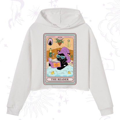 Purplehecate The Reader Cat Tarot Crop Hoodie