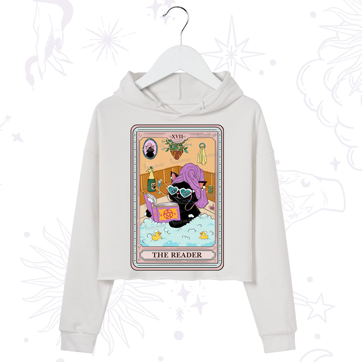 Purplehecate The Reader Cat Tarot Crop Hoodie