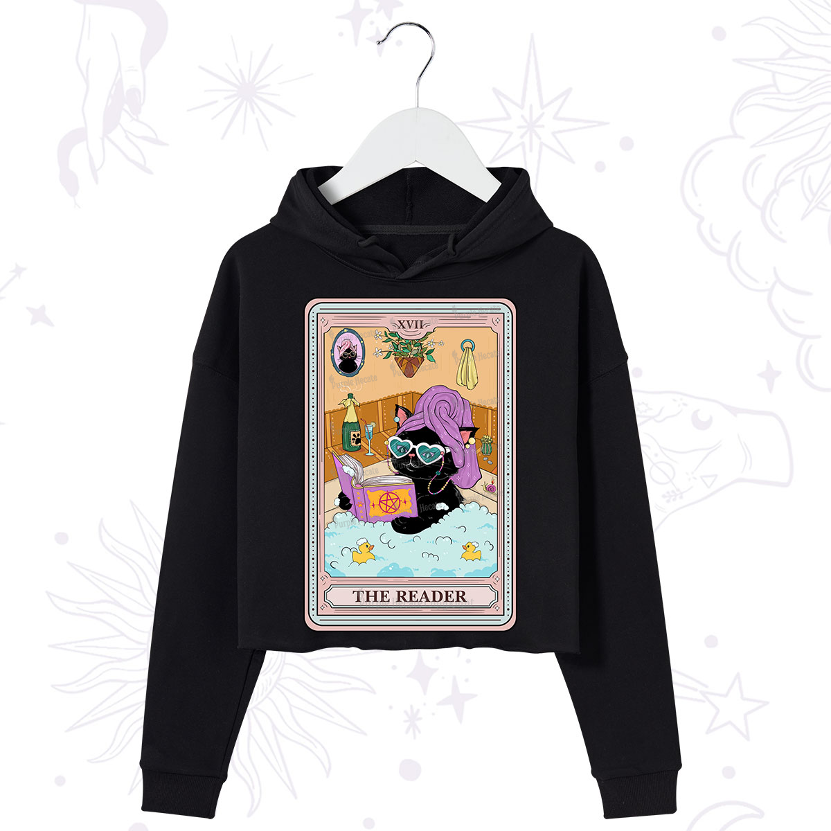 Purplehecate The Reader Cat Tarot Crop Hoodie