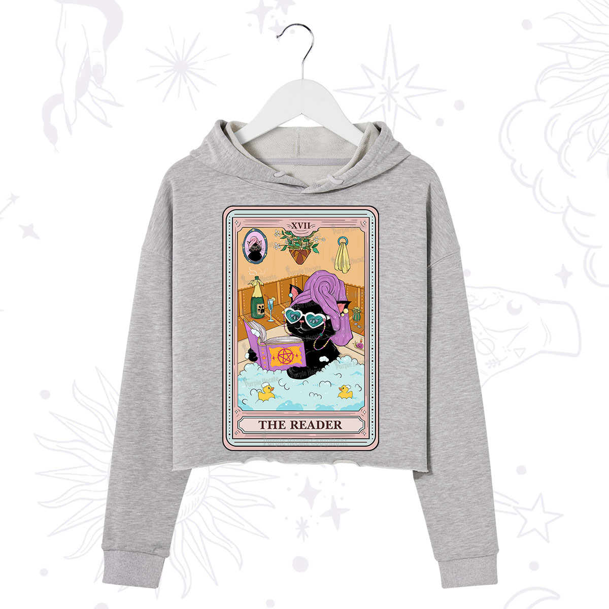 Purplehecate The Reader Cat Tarot Crop Hoodie