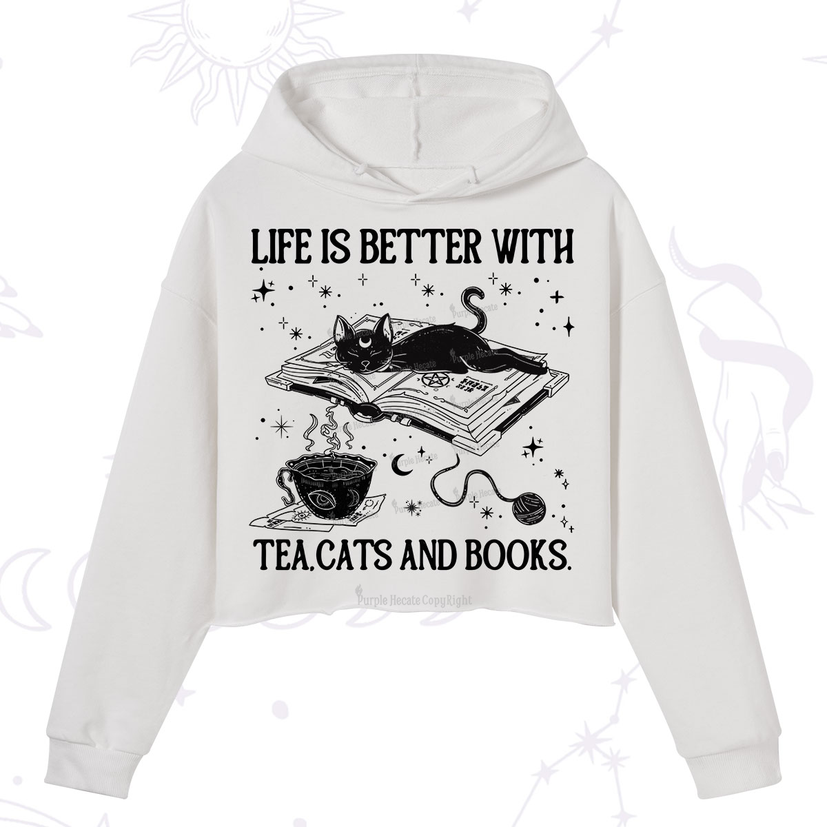Purplehecate Life Is Better With Cats And Books Crop Hoodie