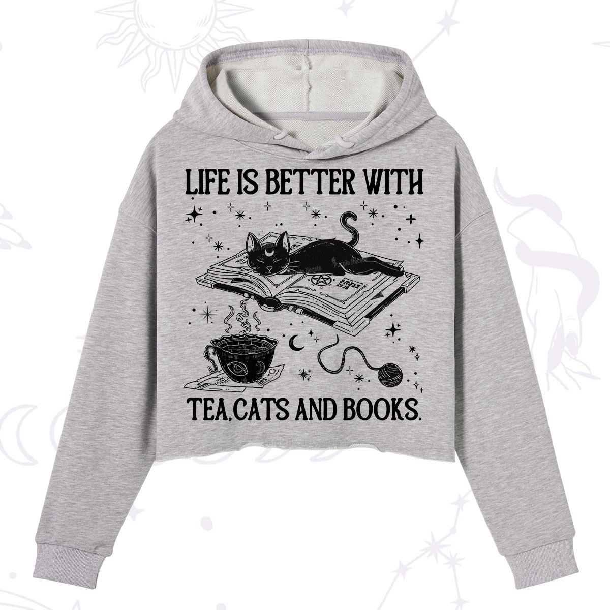 Purplehecate Life Is Better With Cats And Books Crop Hoodie