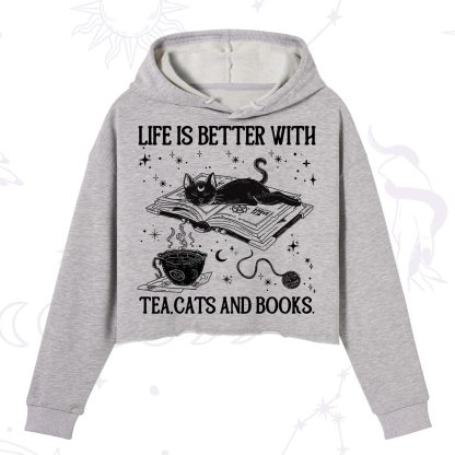 Purplehecate Life Is Better With Cats And Books Crop Hoodie