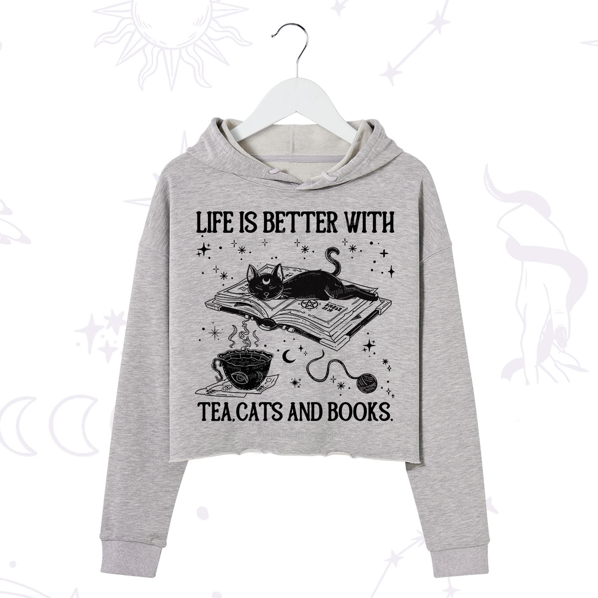 Purplehecate Life Is Better With Cats And Books Crop Hoodie