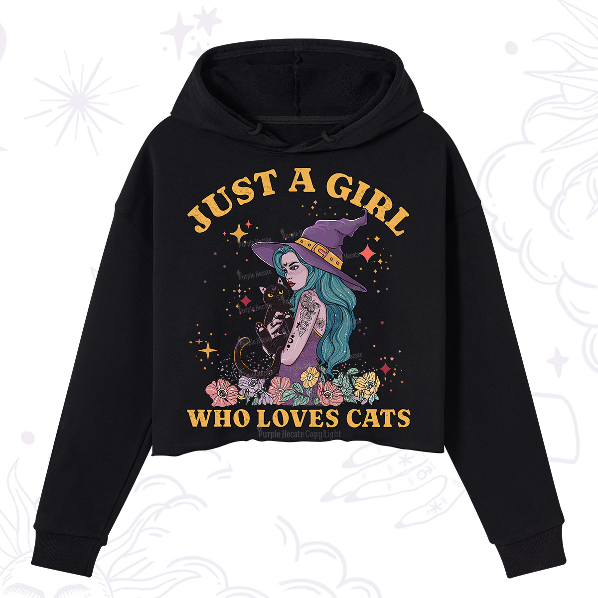 Purplehecate Just A Girl Who Loves Cats Crop Hoodie