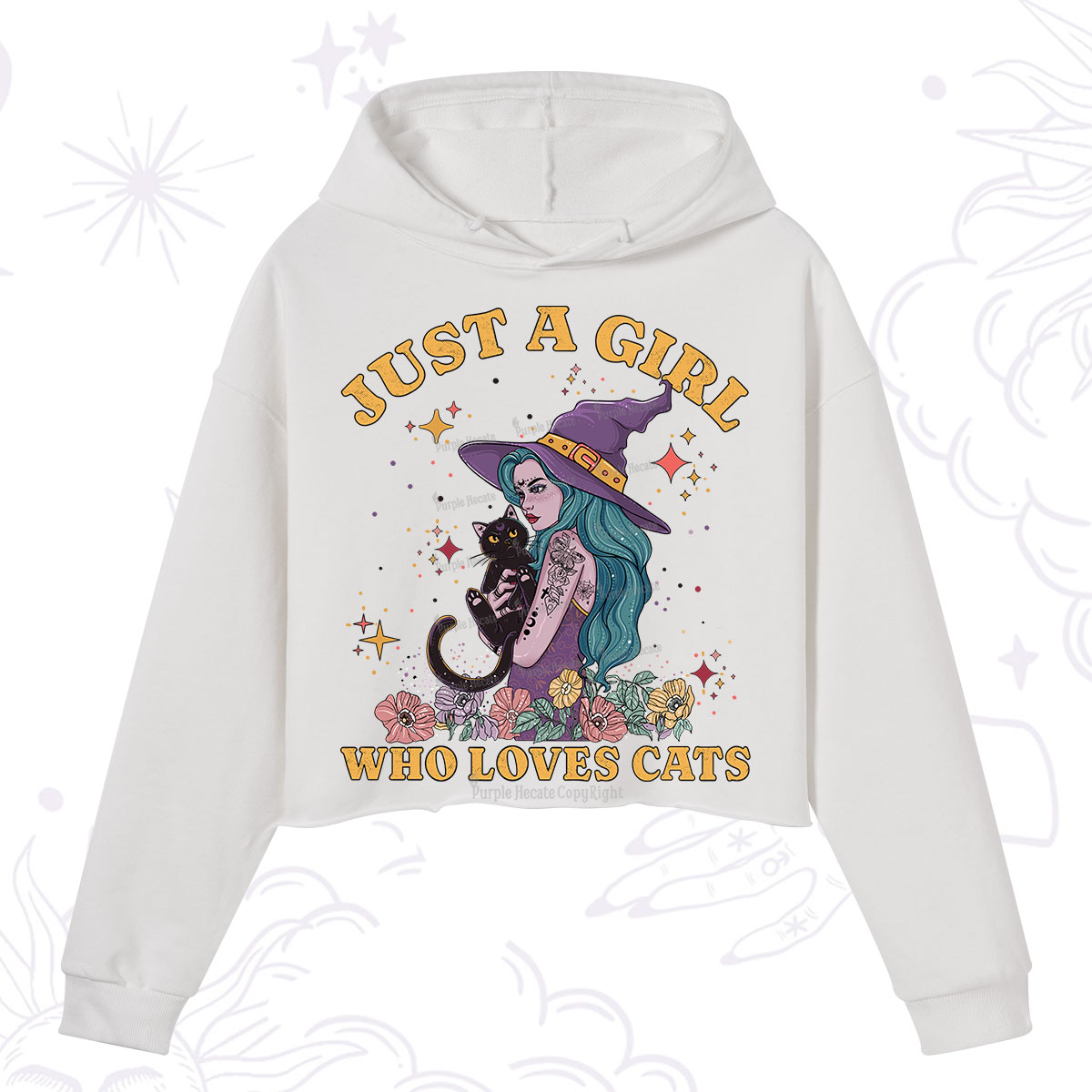Purplehecate Just A Girl Who Loves Cats Crop Hoodie