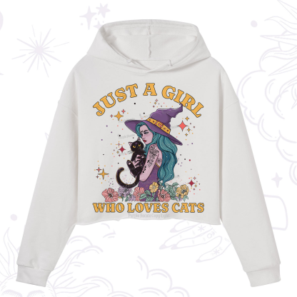 Purplehecate Just A Girl Who Loves Cats Crop Hoodie
