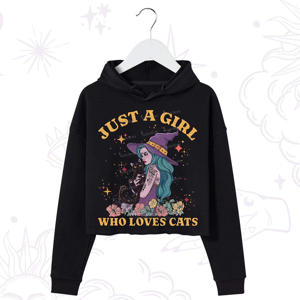 Purplehecate Just A Girl Who Loves Cats Crop Hoodie