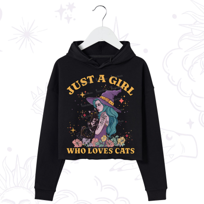 Purplehecate Just A Girl Who Loves Cats Crop Hoodie