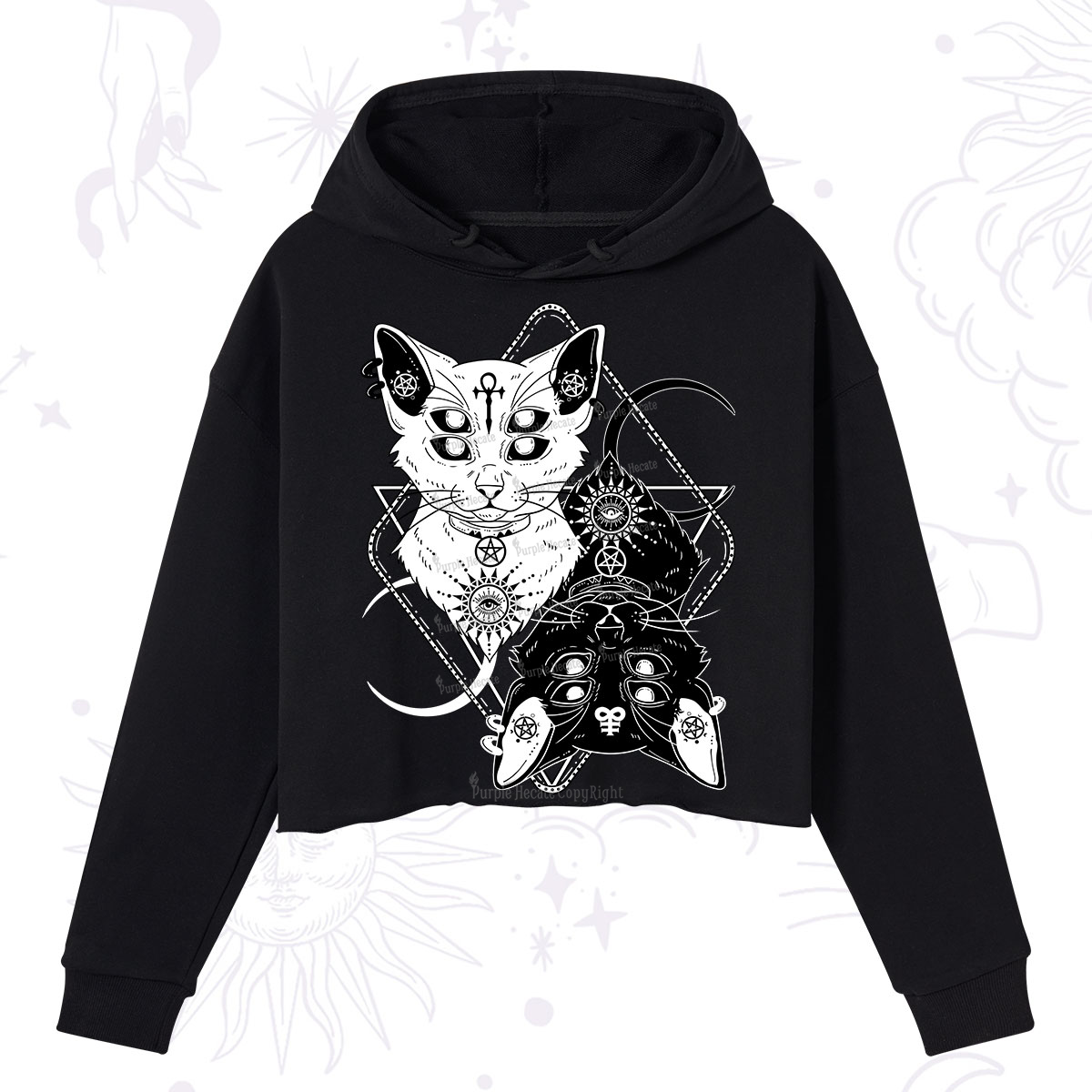 Purplehecate Occult Mirror Cats Crop Hoodie