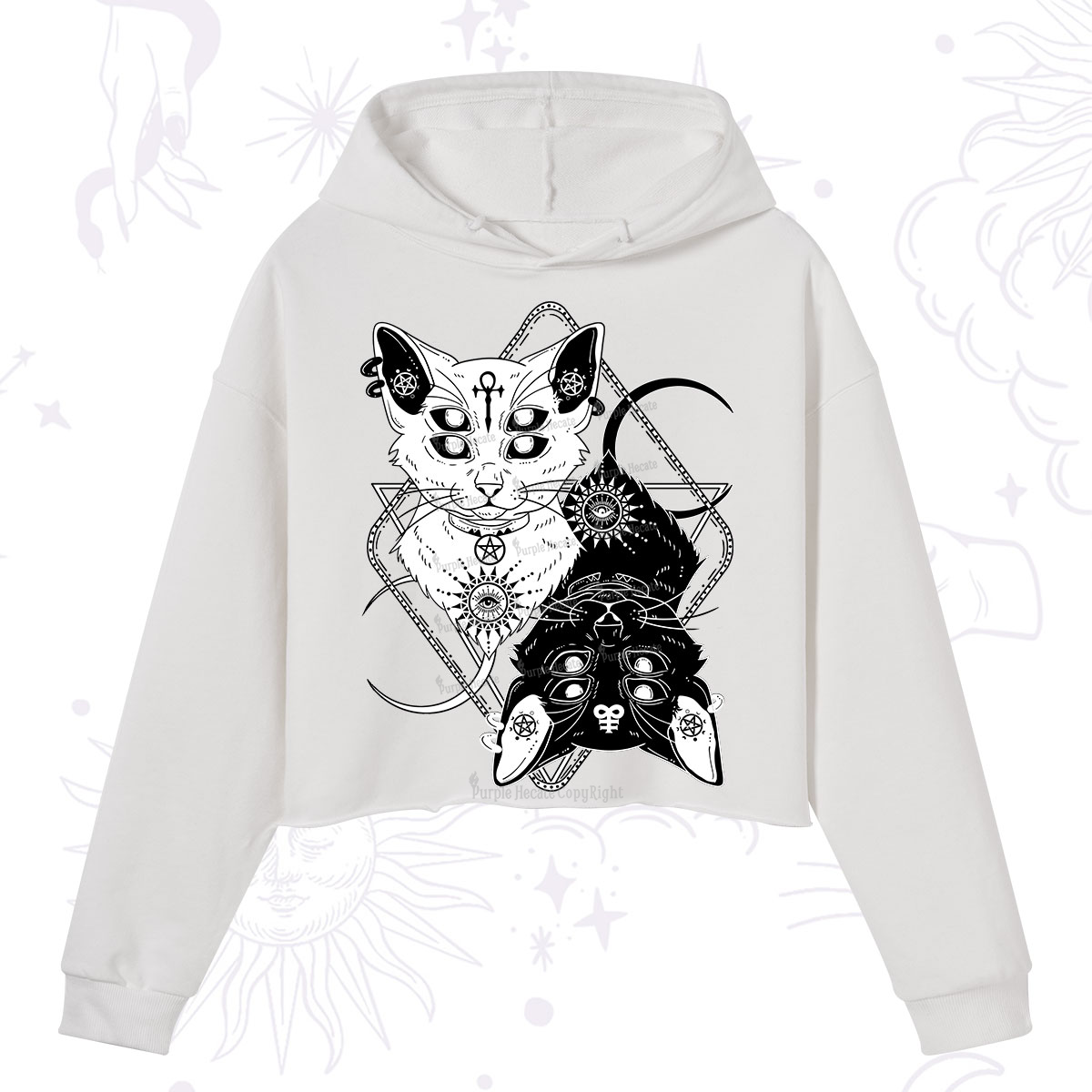 Purplehecate Occult Mirror Cats Crop Hoodie