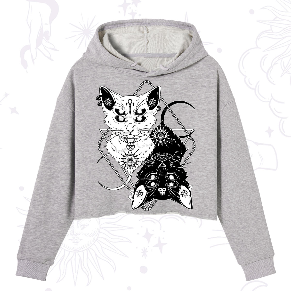Purplehecate Occult Mirror Cats Crop Hoodie