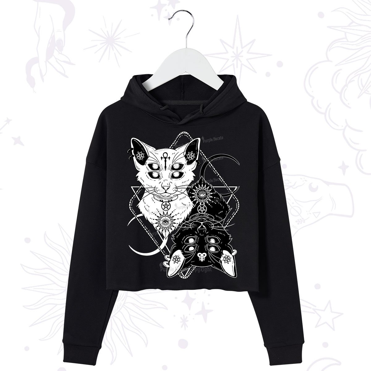 Purplehecate Occult Mirror Cats Crop Hoodie