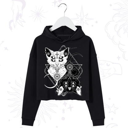 Purplehecate Occult Mirror Cats Crop Hoodie