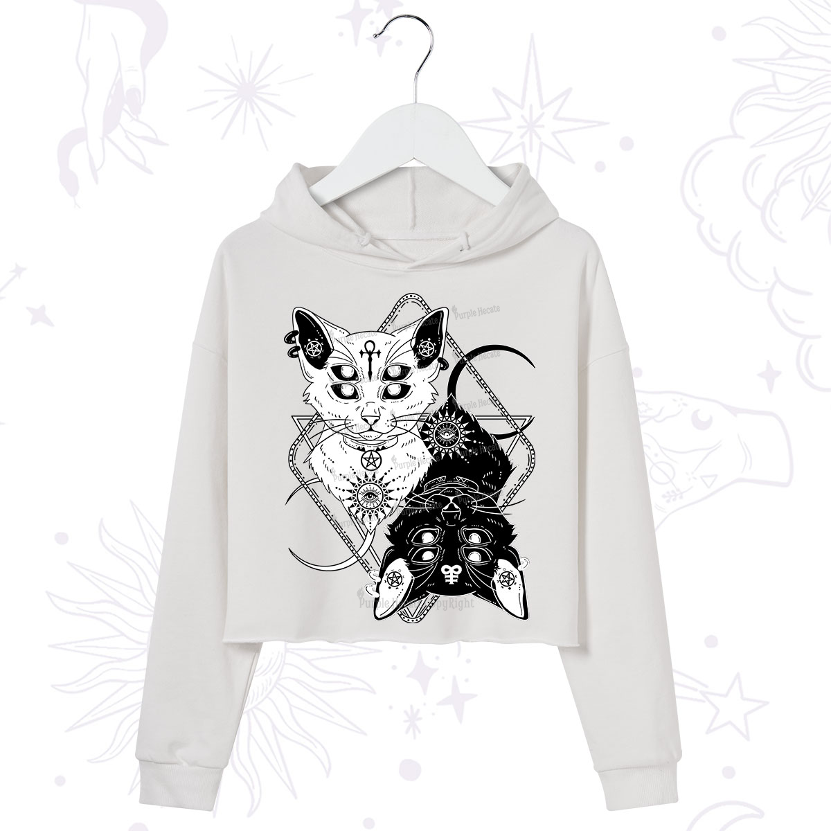 Purplehecate Occult Mirror Cats Crop Hoodie