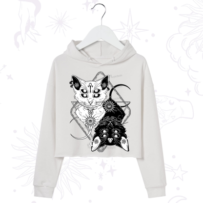 Purplehecate Occult Mirror Cats Crop Hoodie