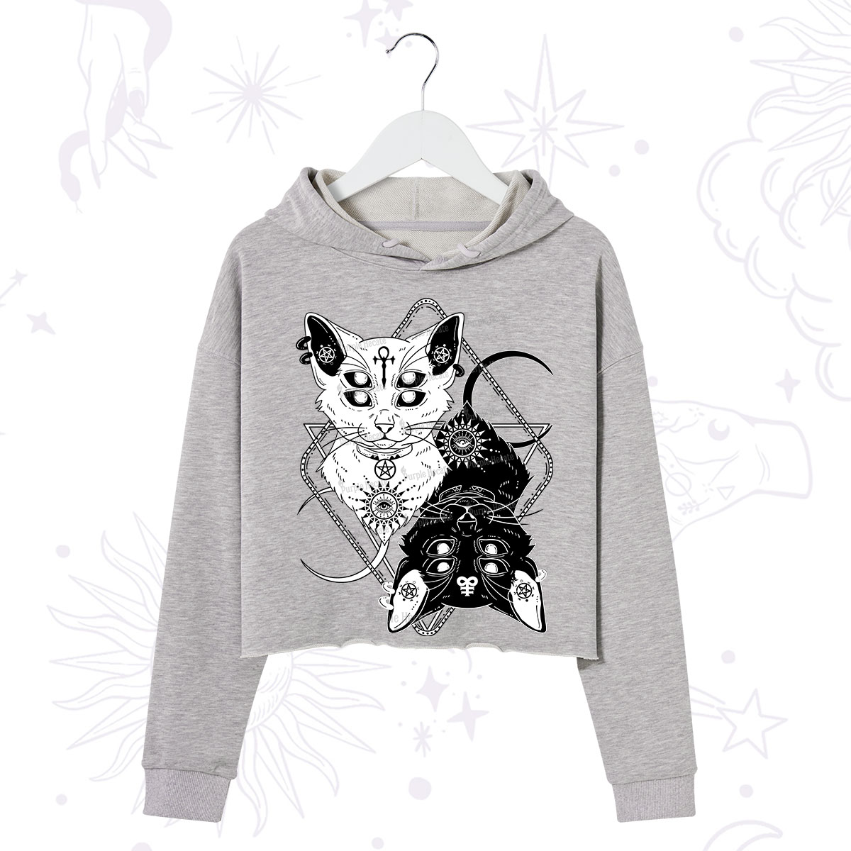 Purplehecate Occult Mirror Cats Crop Hoodie