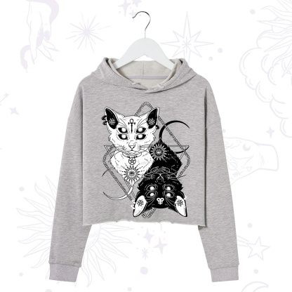 Purplehecate Occult Mirror Cats Crop Hoodie