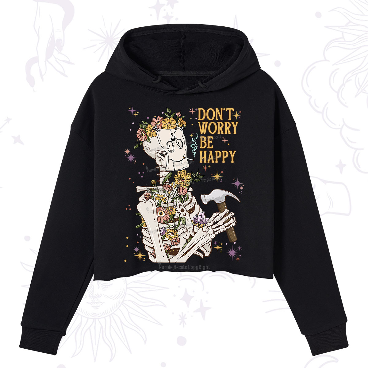 Purplehecate Don't Worry Be Happy Crop Hoodie