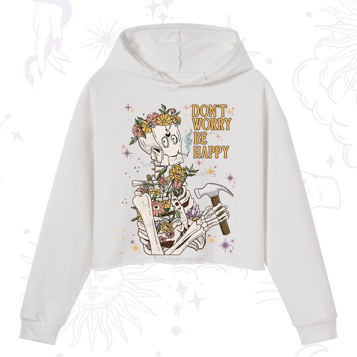 Purplehecate Don't Worry Be Happy Crop Hoodie