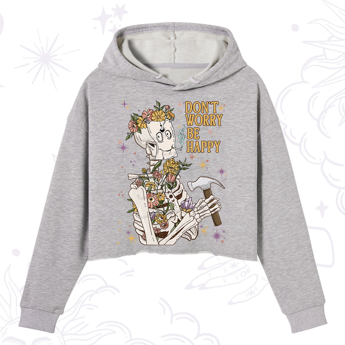 Purplehecate Don't Worry Be Happy Crop Hoodie