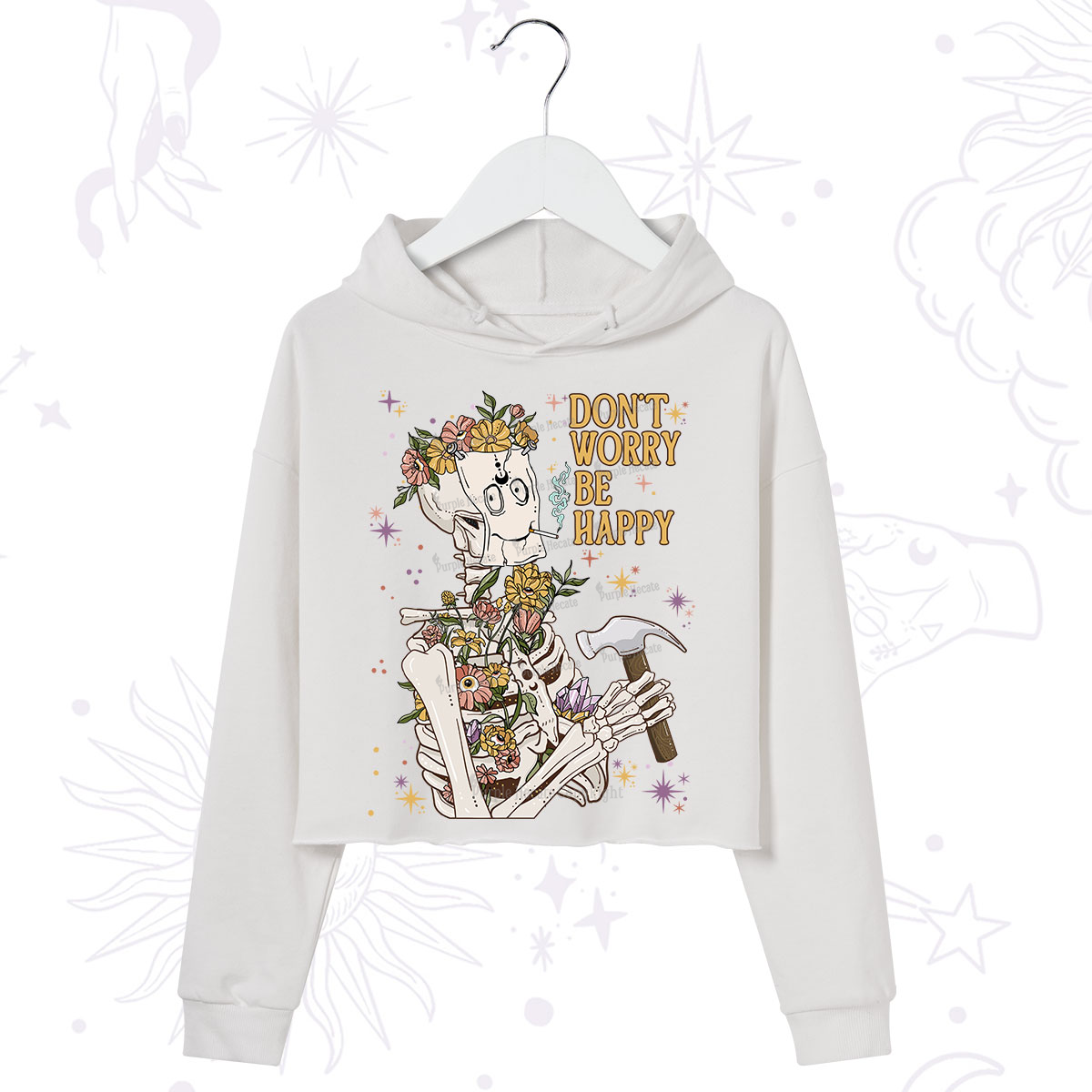 Purplehecate Don't Worry Be Happy Crop Hoodie