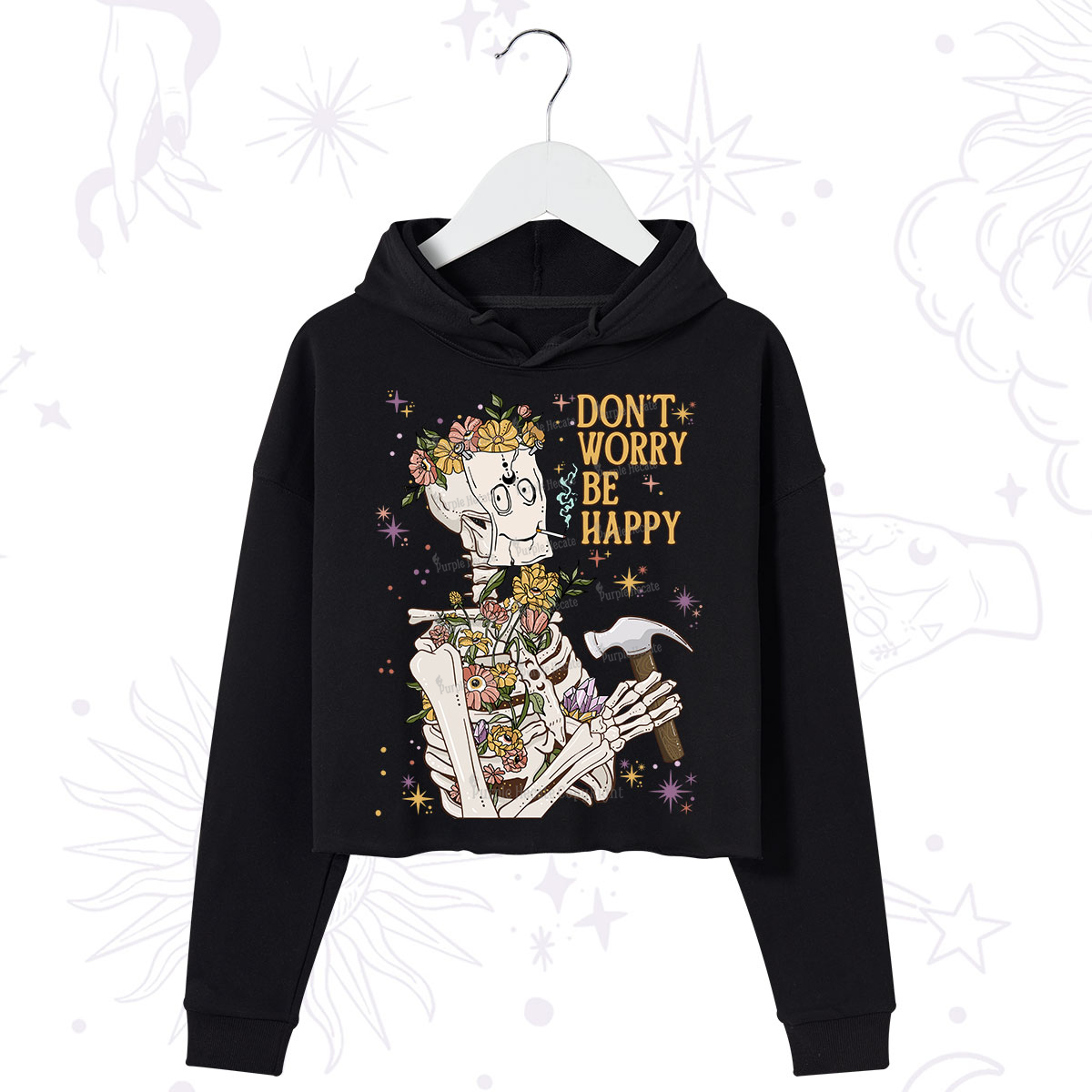 Purplehecate Don't Worry Be Happy Crop Hoodie