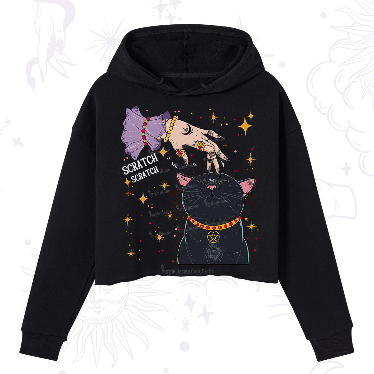 Purplehecate Witch's Cat Scratch Crop Hoodie
