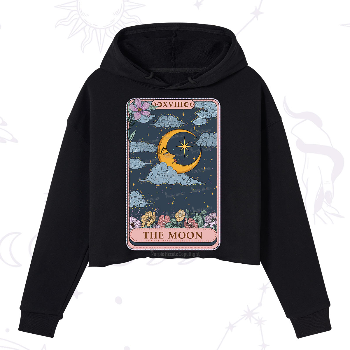 Purplehecate The Moon Tarot Card Crop Hoodie