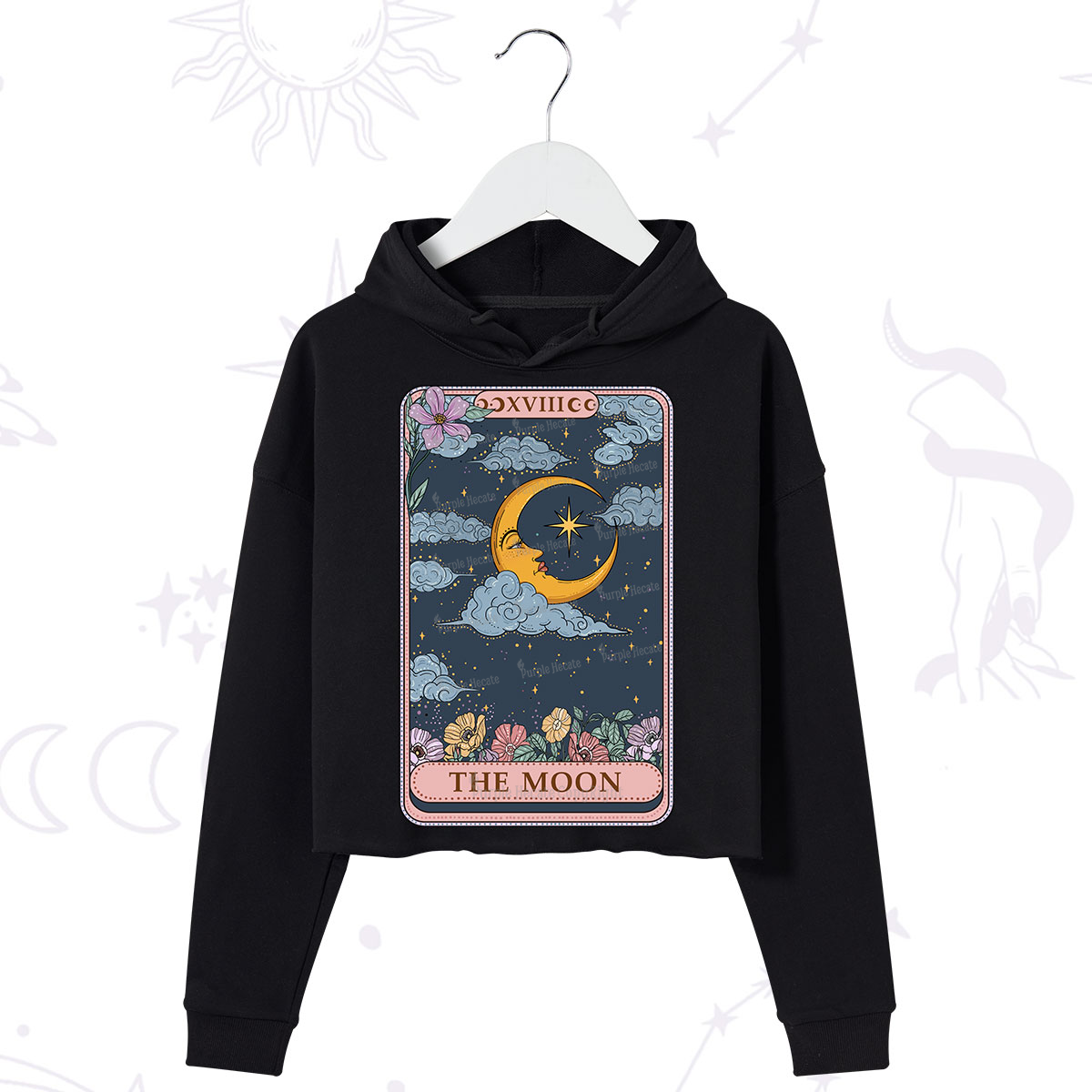 Purplehecate The Moon Tarot Card Crop Hoodie