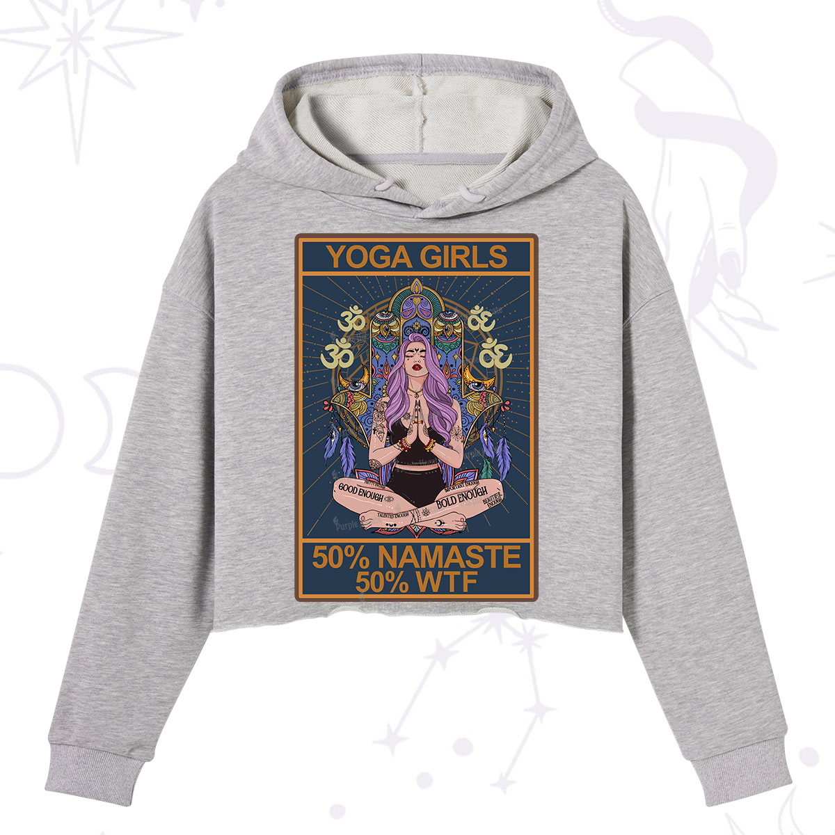 Purplehecate The Girls Yoga Shirt 50% Namaste 50% WTF Oracle Card Crop Hoodie