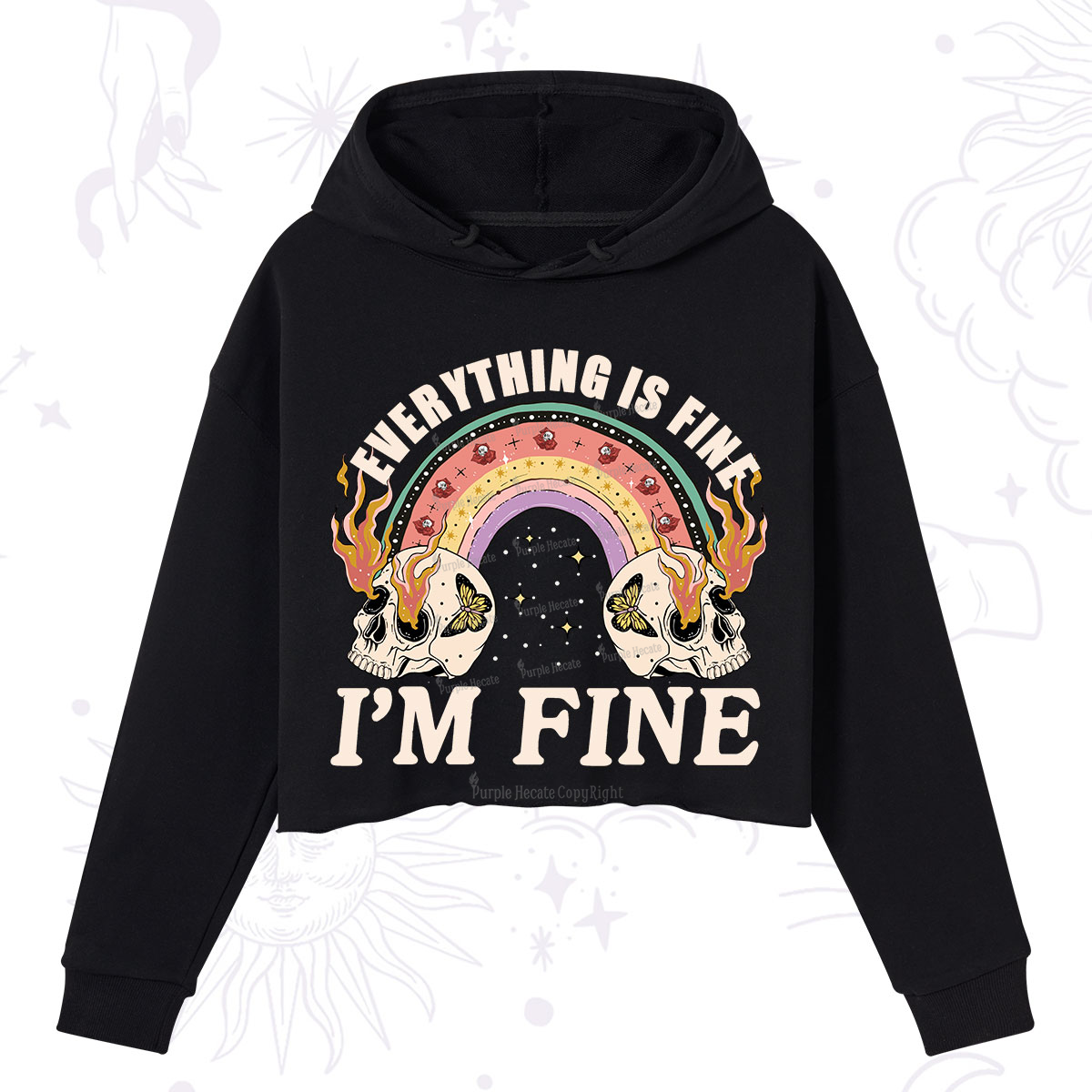 Purplehecate Everything Is Fine Crop Hoodie