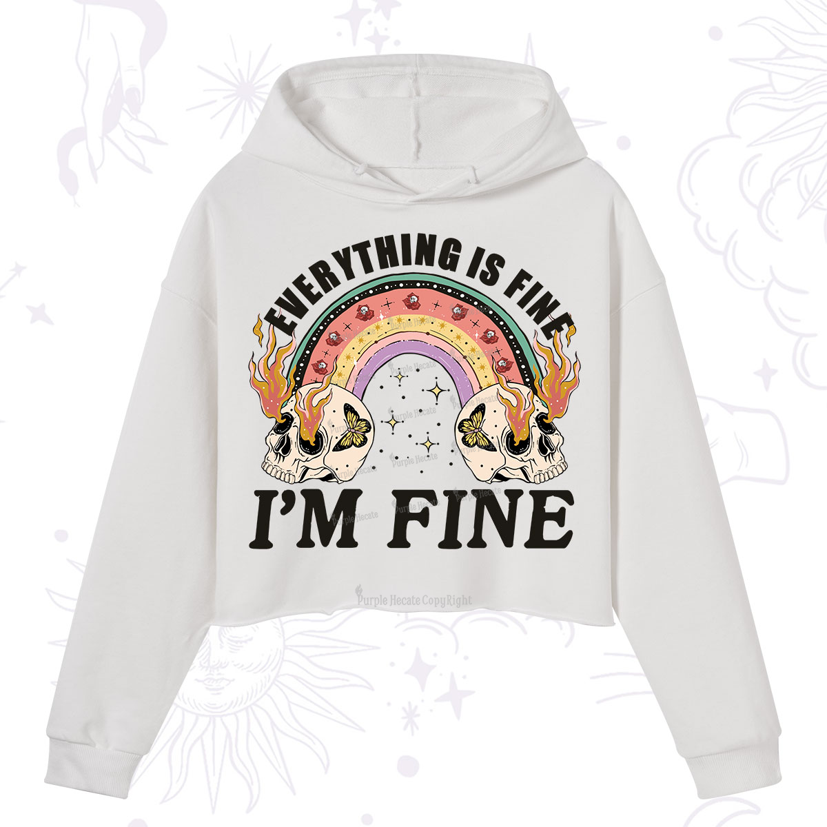 Purplehecate Everything Is Fine Crop Hoodie