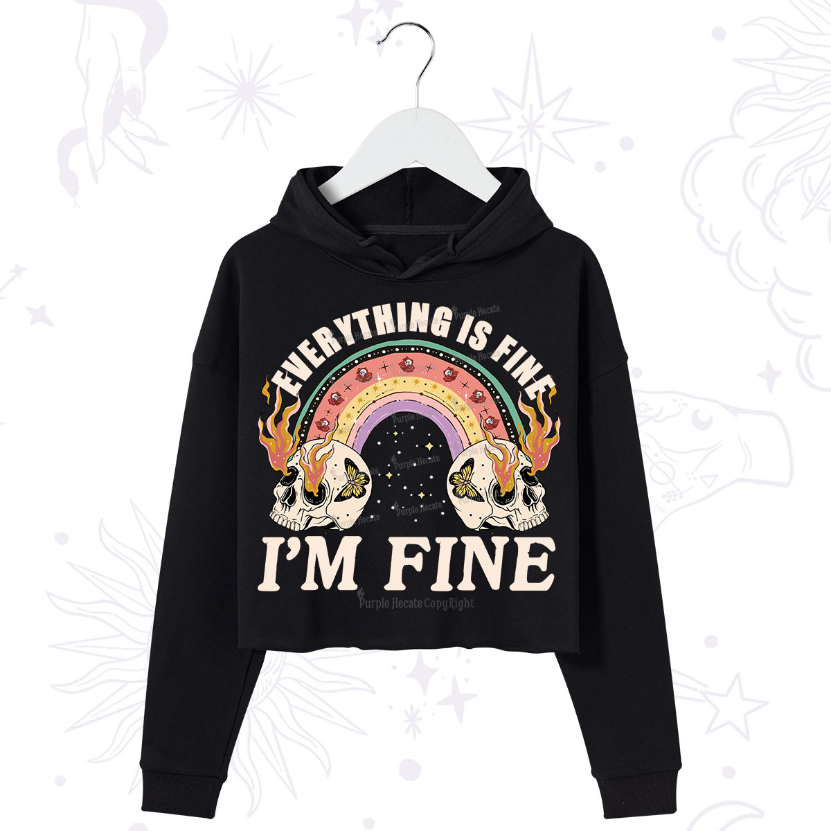 Purplehecate Everything Is Fine Crop Hoodie