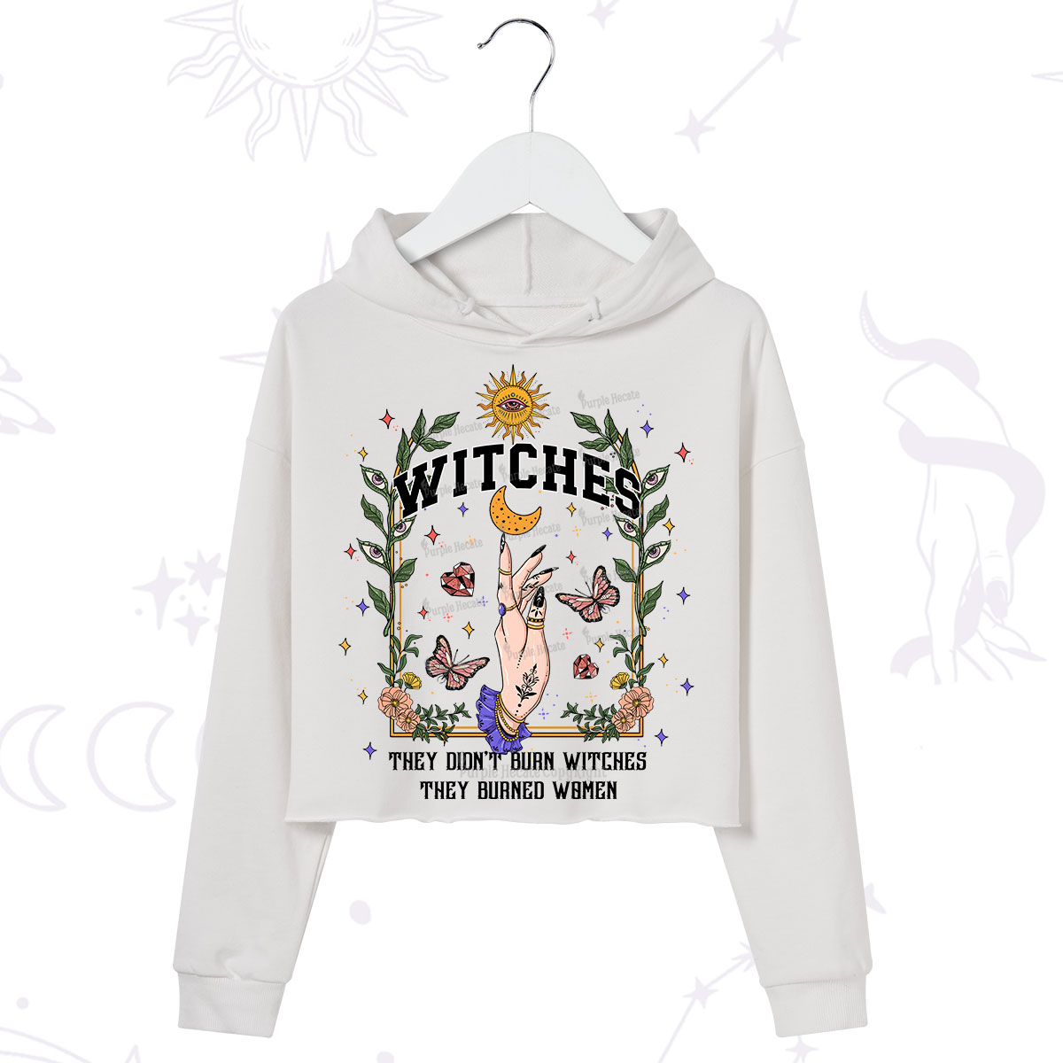 Purplehecate They Didn't Burn Witches They Burned Women Crop Hoodie