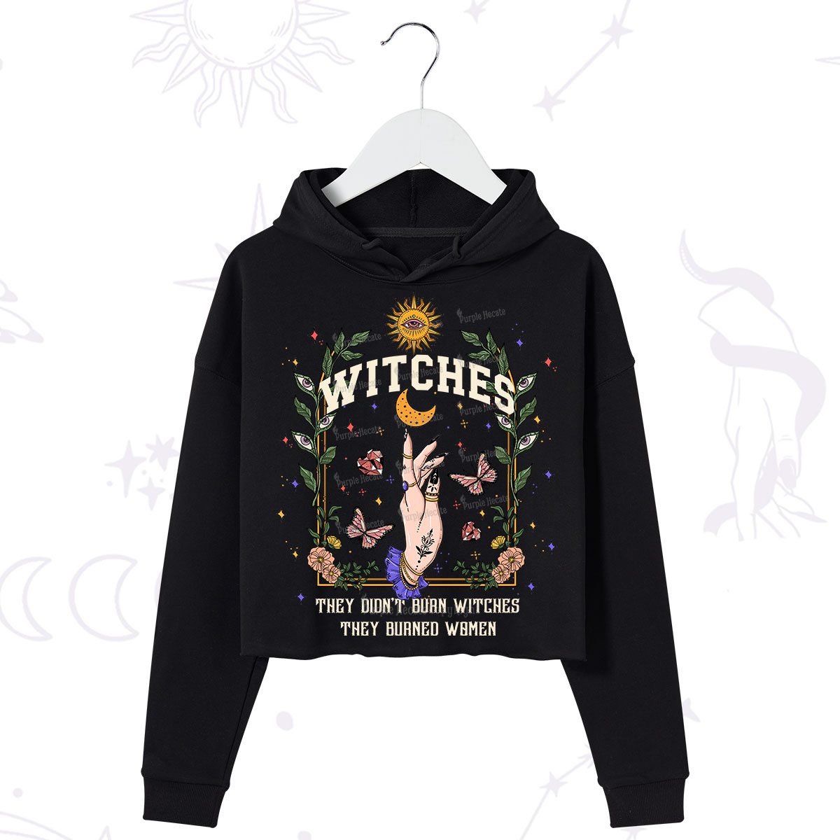 Purplehecate They Didn't Burn Witches They Burned Women Crop Hoodie