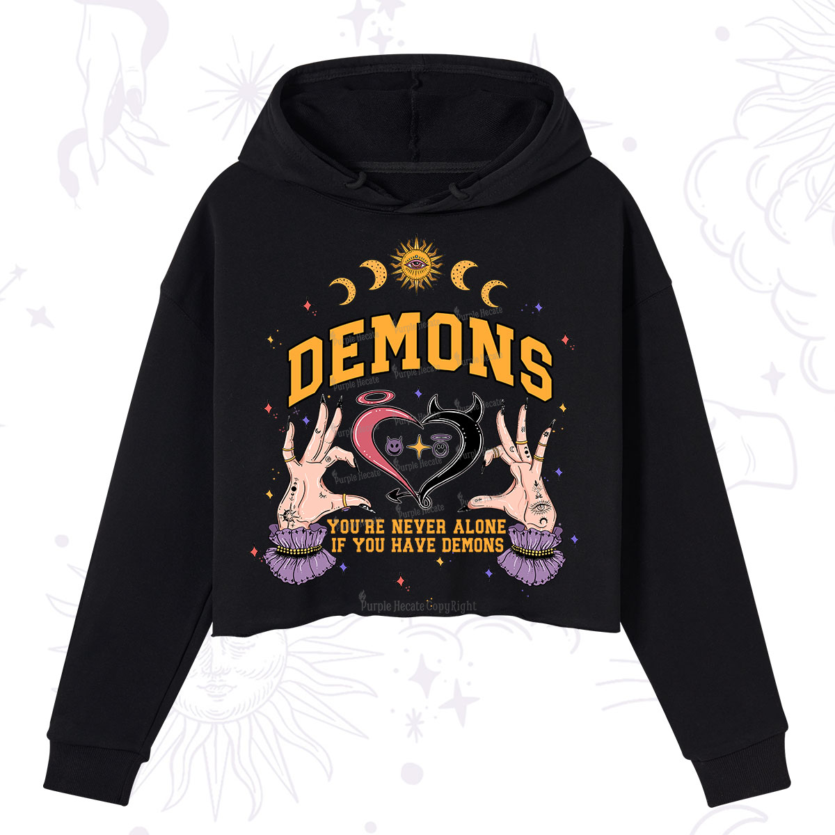 Purplehecate You're Never Alone If You Have Demons Crop Hoodie
