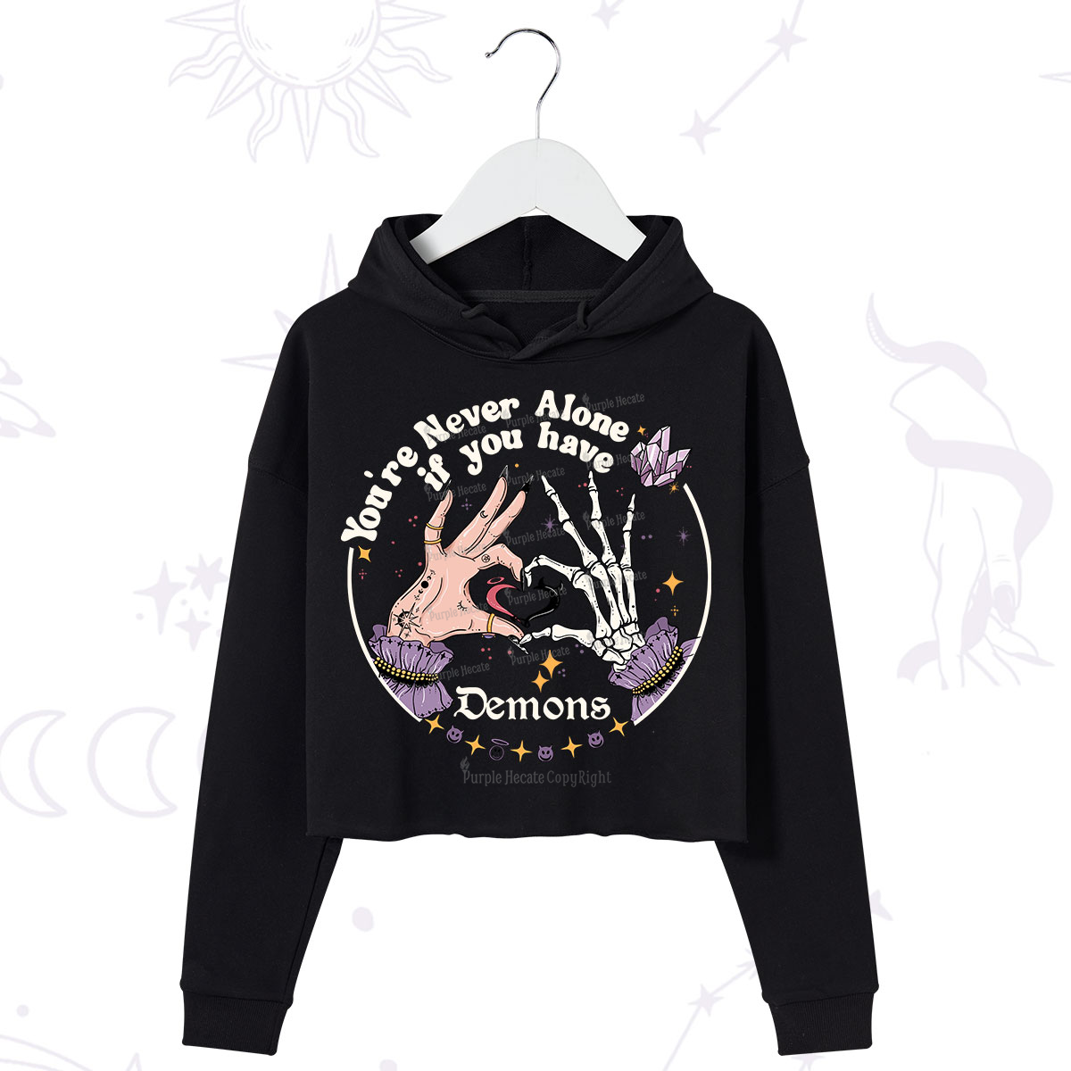 Purplehecate You're Never Alone If You Have Demons Crop Hoodie