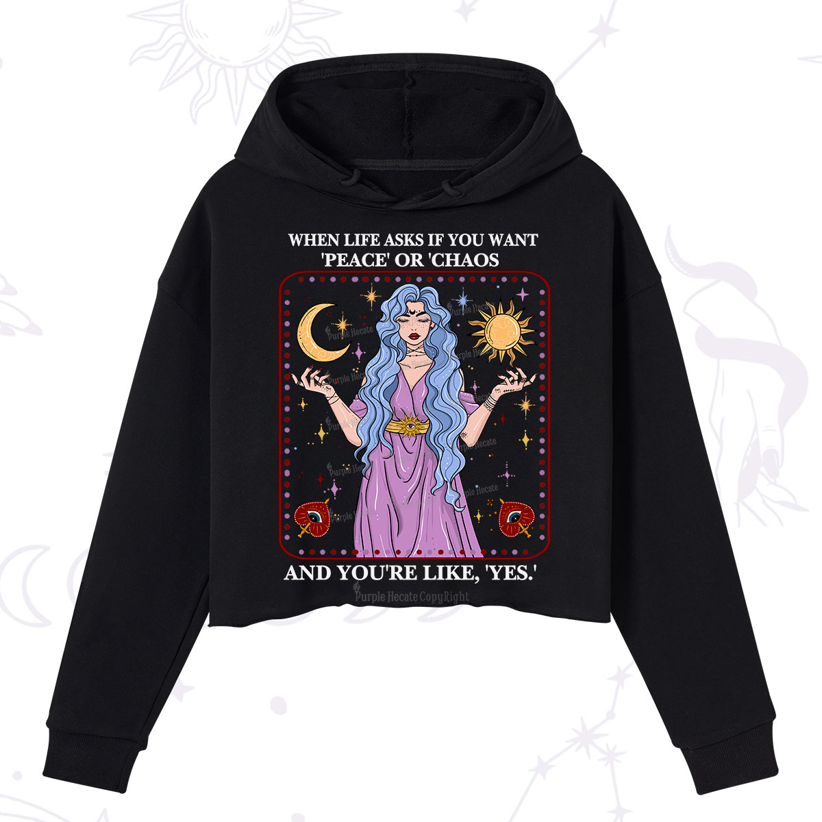 Purplehecate Peace Or Chaos Crop Hoodie