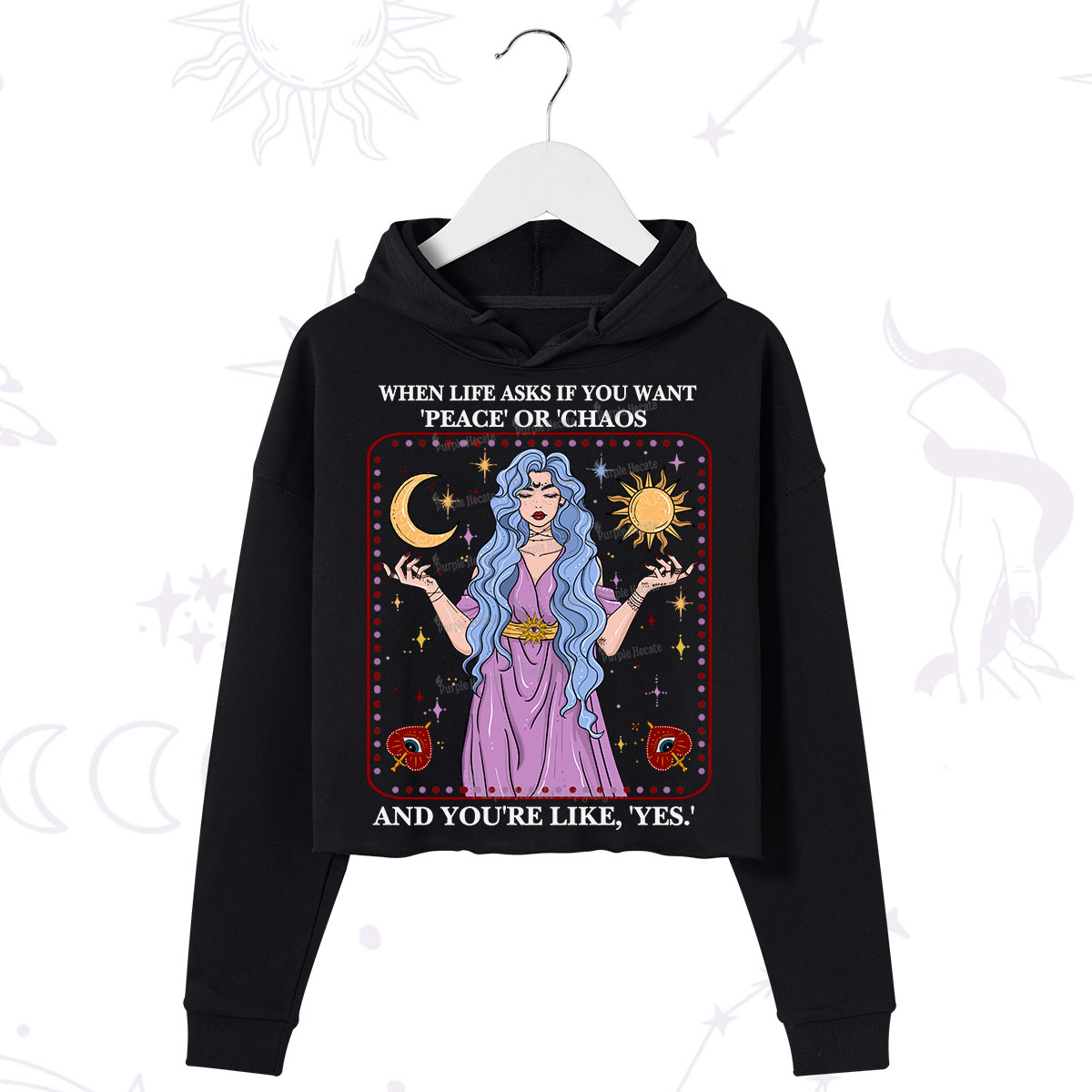 Purplehecate Peace Or Chaos Crop Hoodie