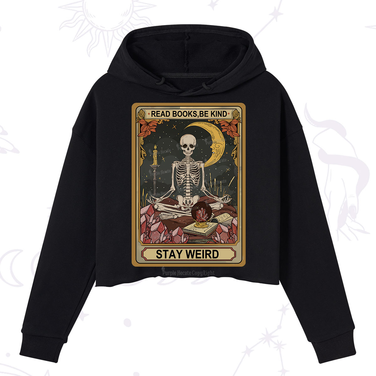 Purplehecate The Read Books Be Kind Stay Weird Oracle Card Crop Hoodie