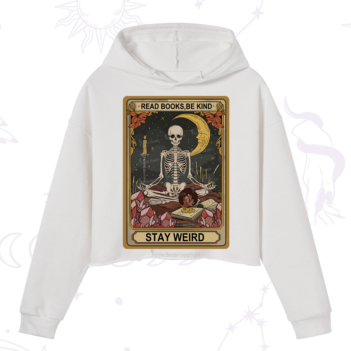 Purplehecate The Read Books Be Kind Stay Weird Oracle Card Crop Hoodie