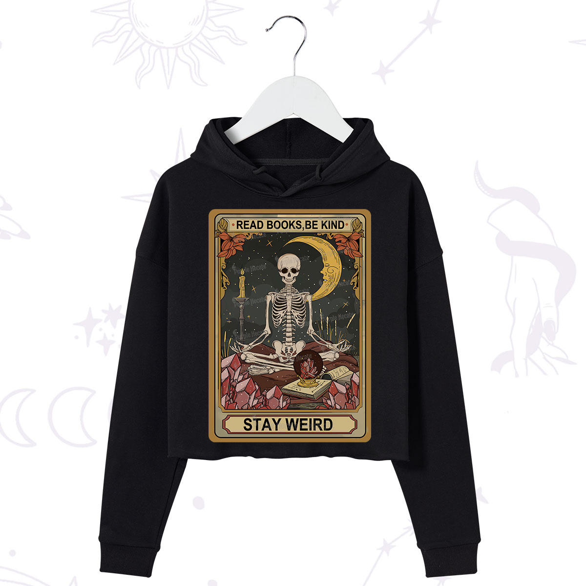 Purplehecate The Read Books Be Kind Stay Weird Oracle Card Crop Hoodie