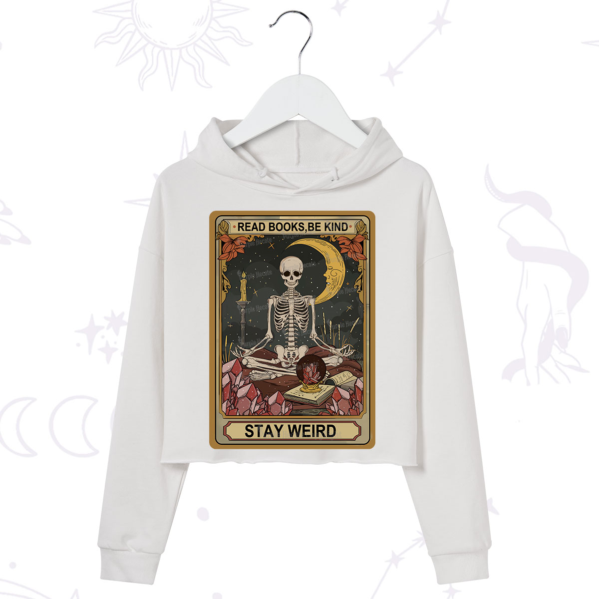 Purplehecate The Read Books Be Kind Stay Weird Oracle Card Crop Hoodie