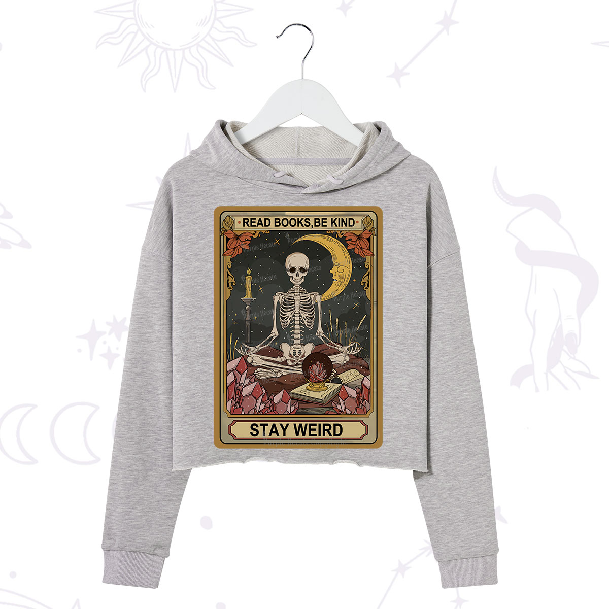 Purplehecate The Read Books Be Kind Stay Weird Oracle Card Crop Hoodie