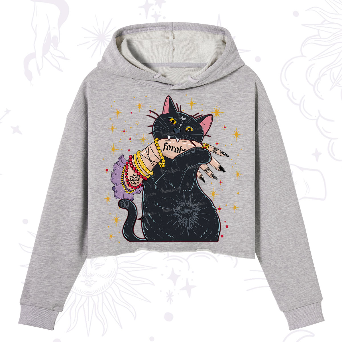 Purplehecate Feral Cat Crop Hoodie