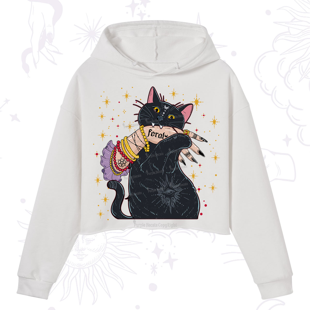 Purplehecate Feral Cat Crop Hoodie
