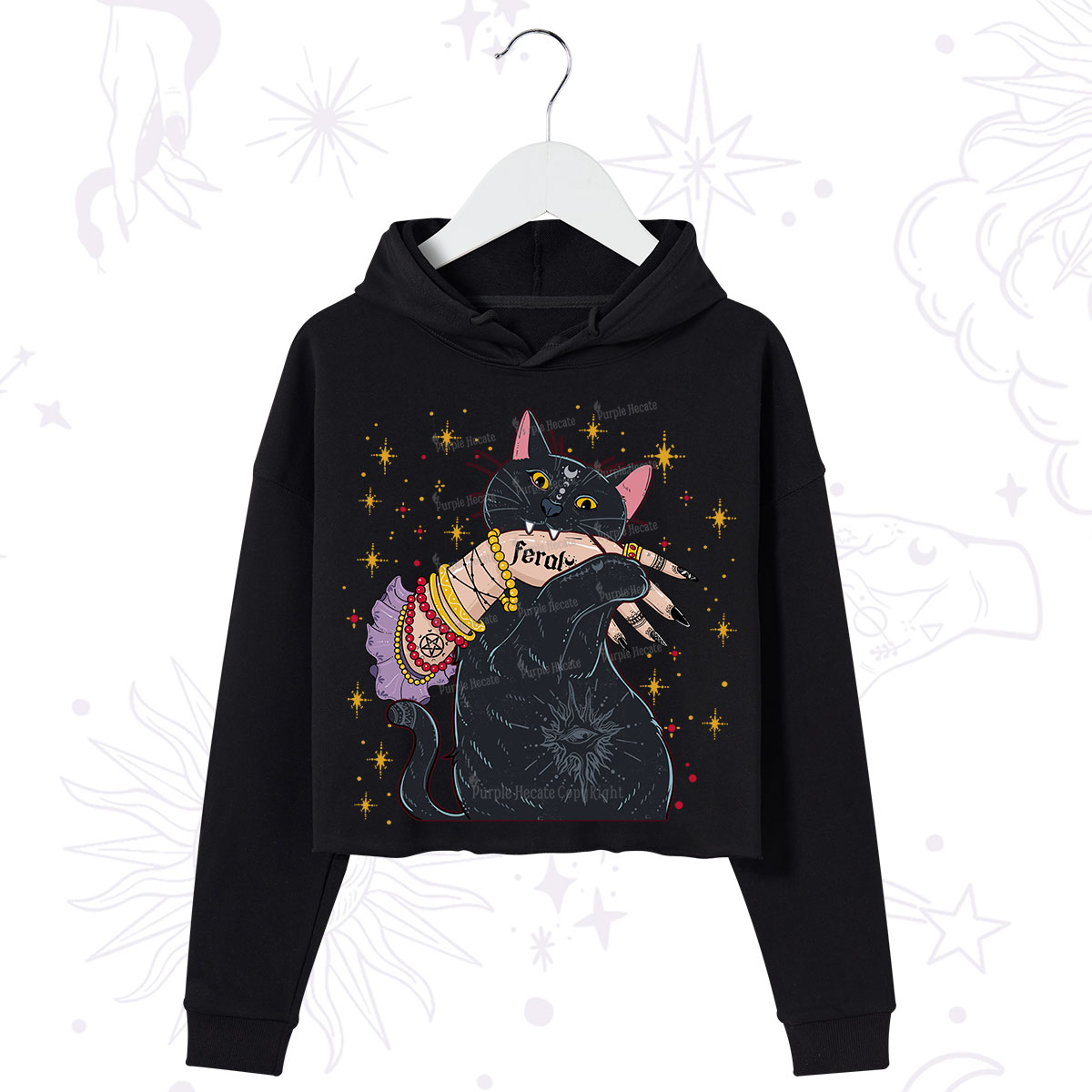 Purplehecate Feral Cat Crop Hoodie