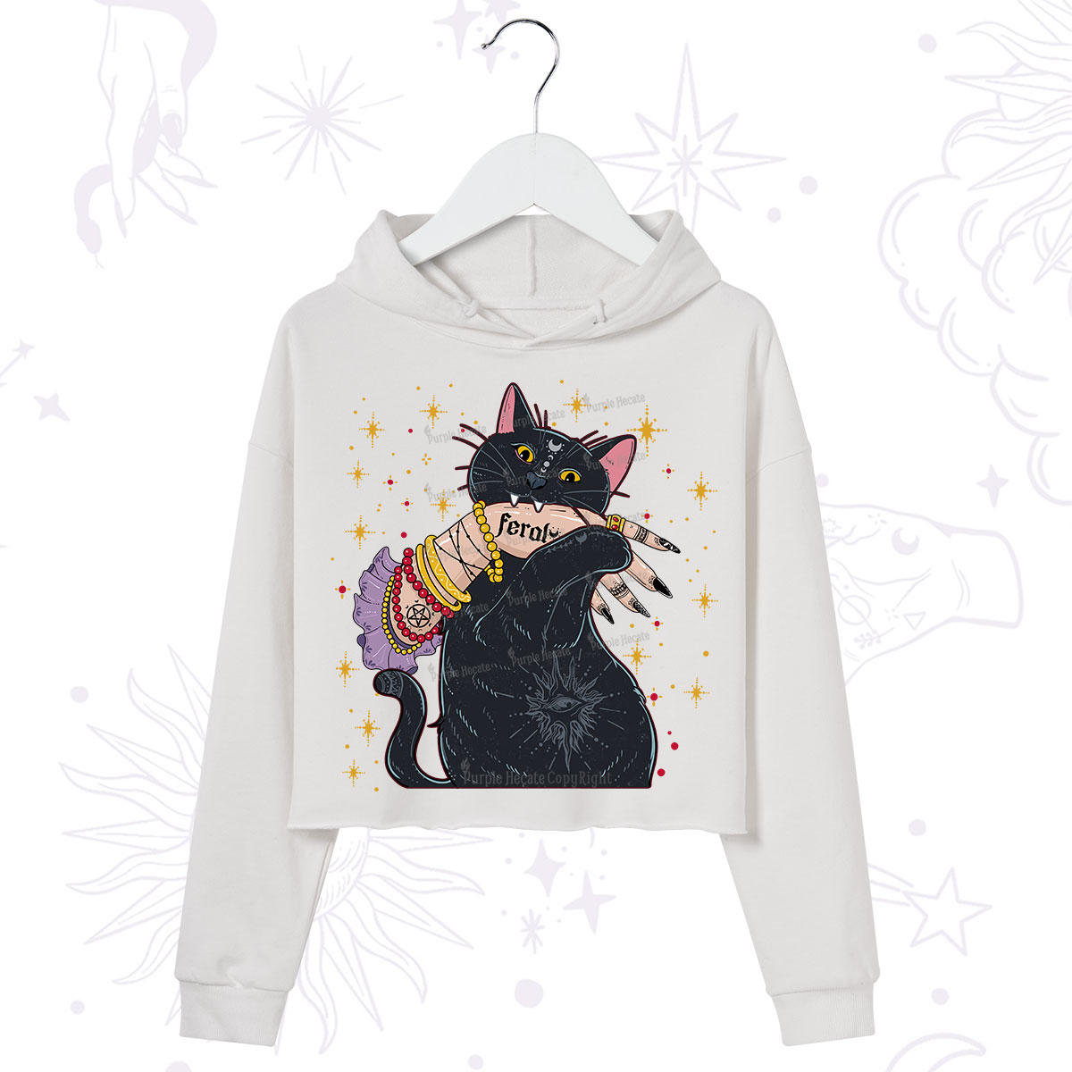 Purplehecate Feral Cat Crop Hoodie