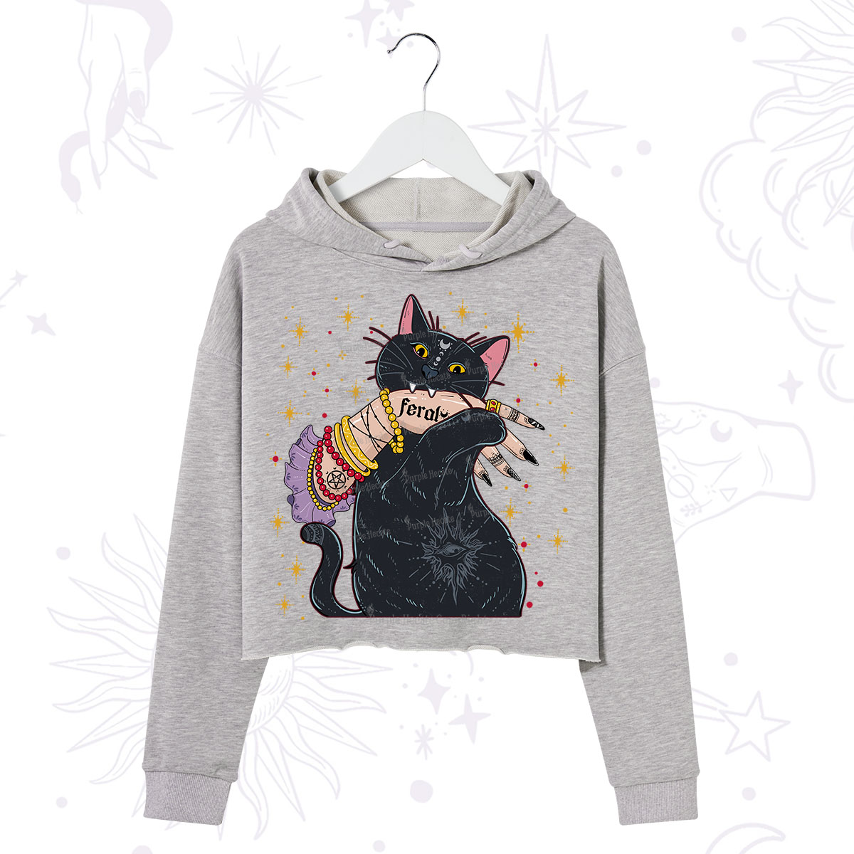 Purplehecate Feral Cat Crop Hoodie